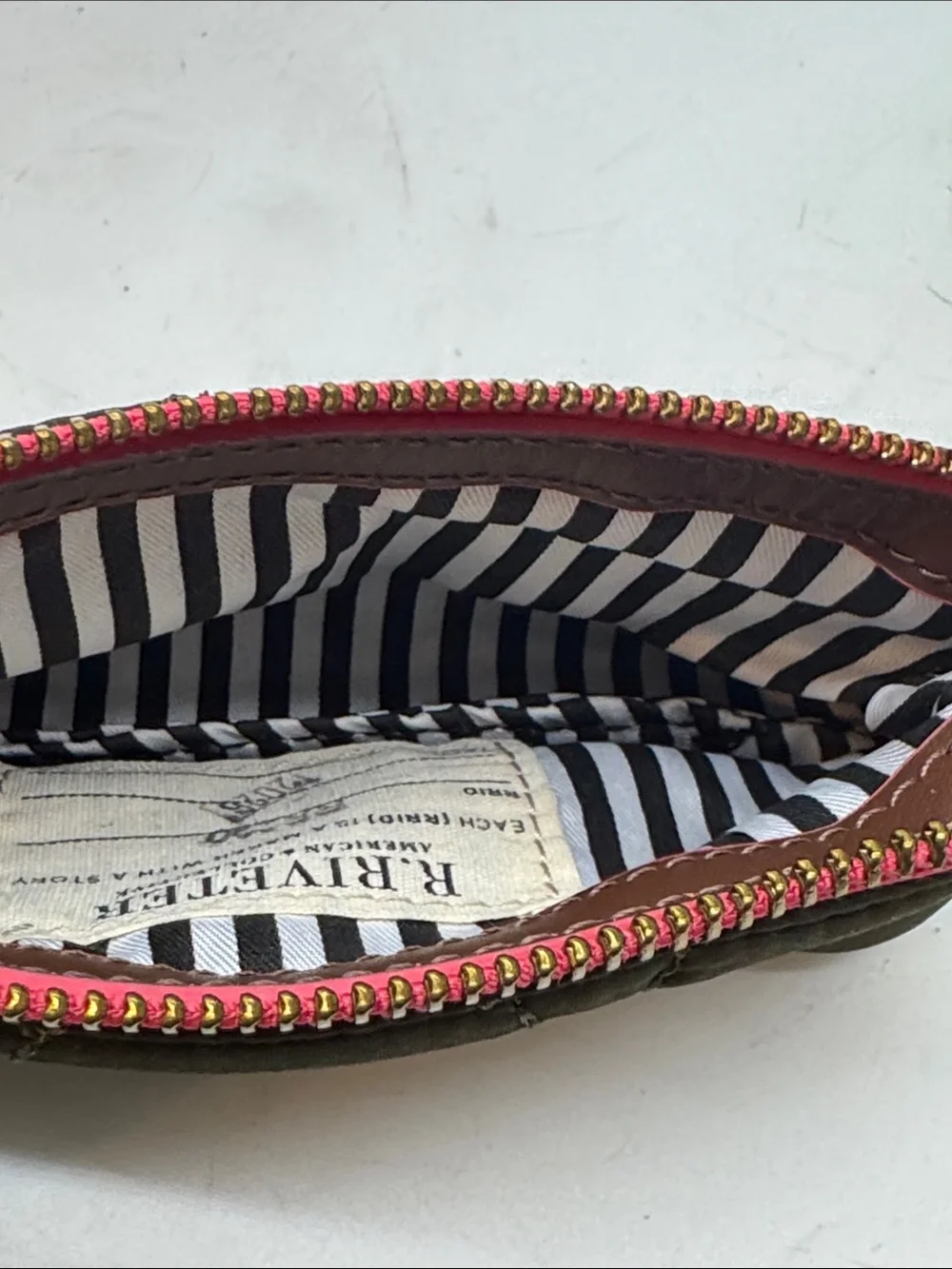 Olive Quilted Key Pouch with Pink Zipper